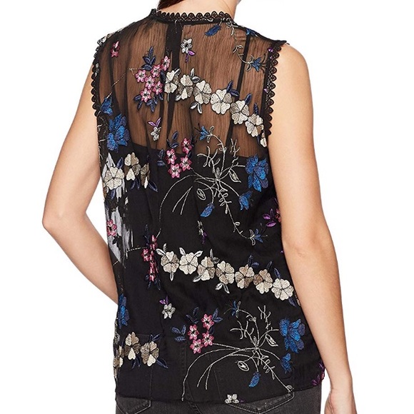 PM3  tahari sheer blouse embroidered floral design - Picture 2 of 8